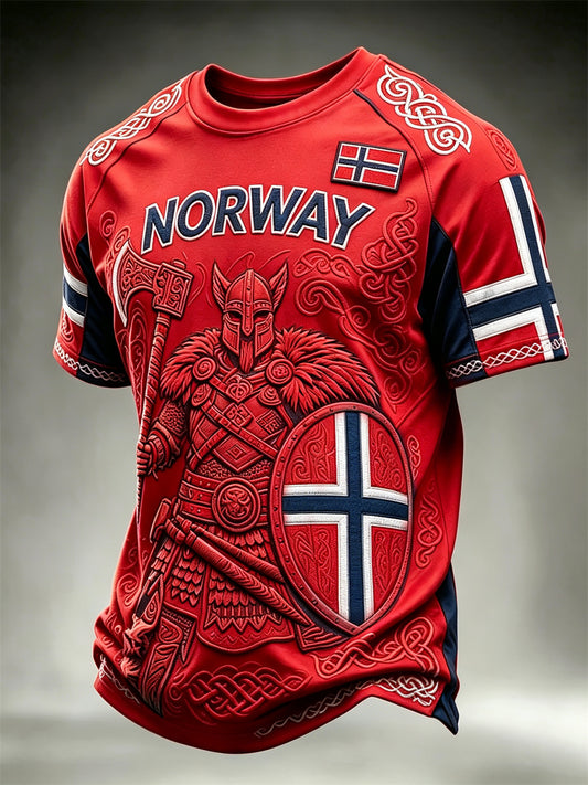 Herrtröja i Norge med vikingkrigare, keltisk knut och flaggmönster, kortärmad