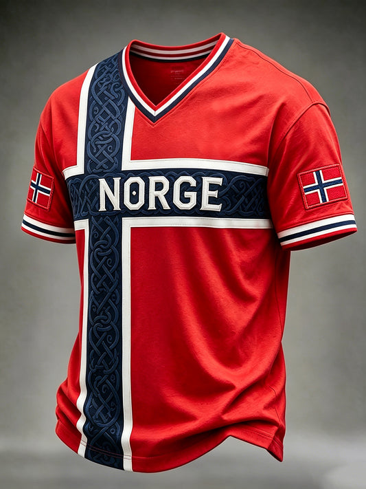 Herrens Norge Viking Celtic Print V-hals Kort ärm T-shirt