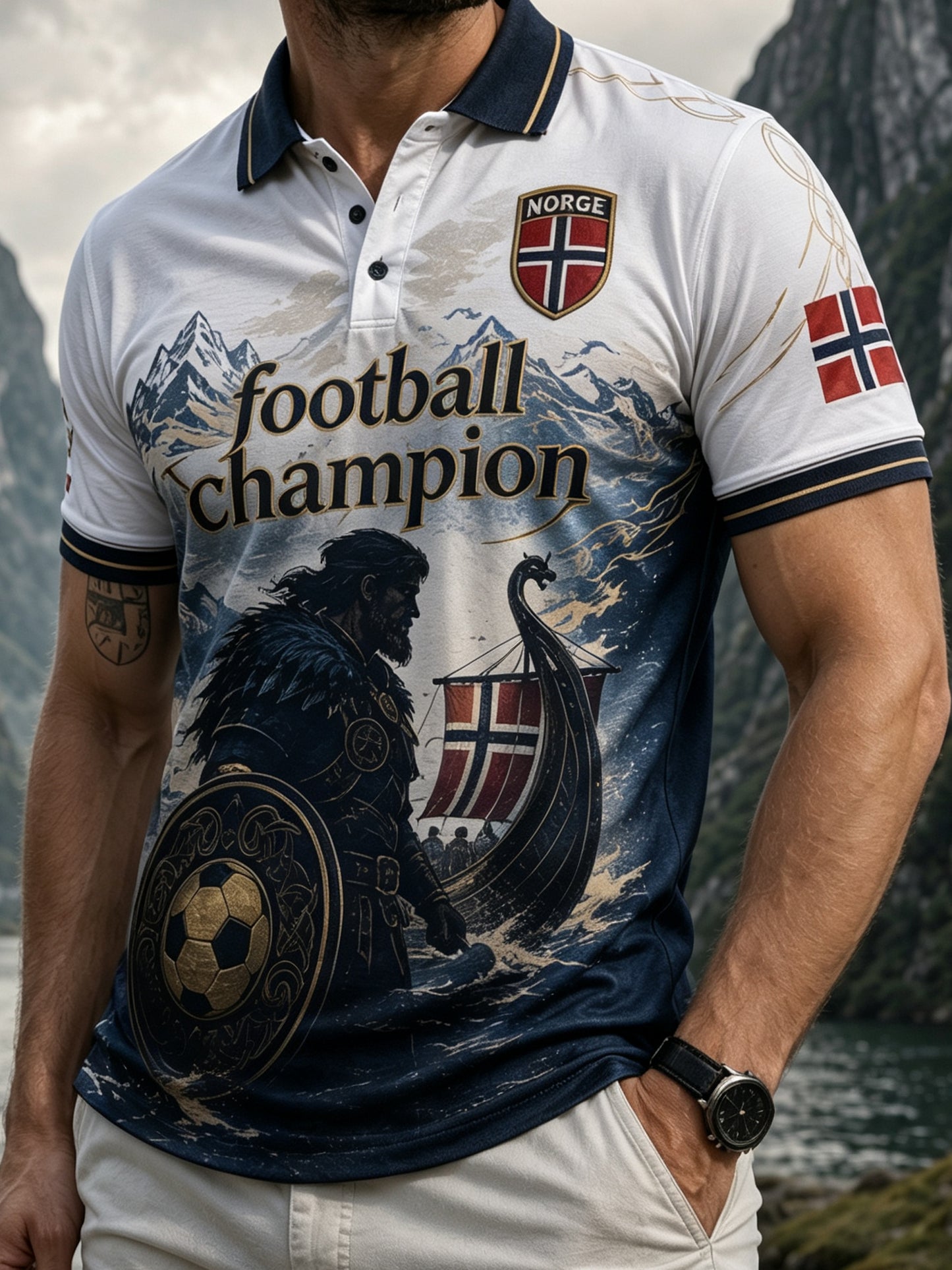 Manspolskort med norsk vikingtema, patriotisk kulturell konsttryck