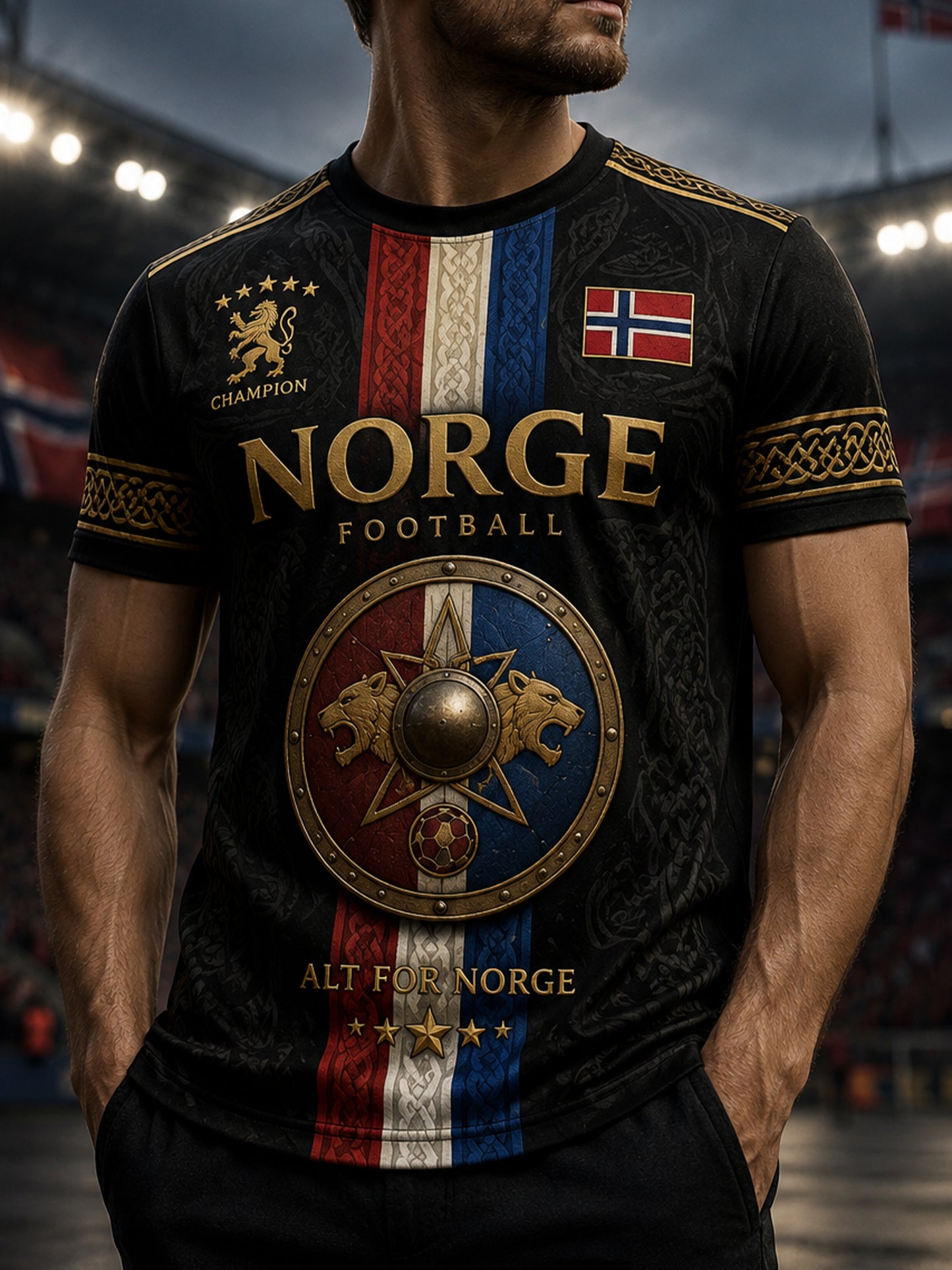 Herrtröja med norsk vikingtematisk patriotisk kulturkonsttryck