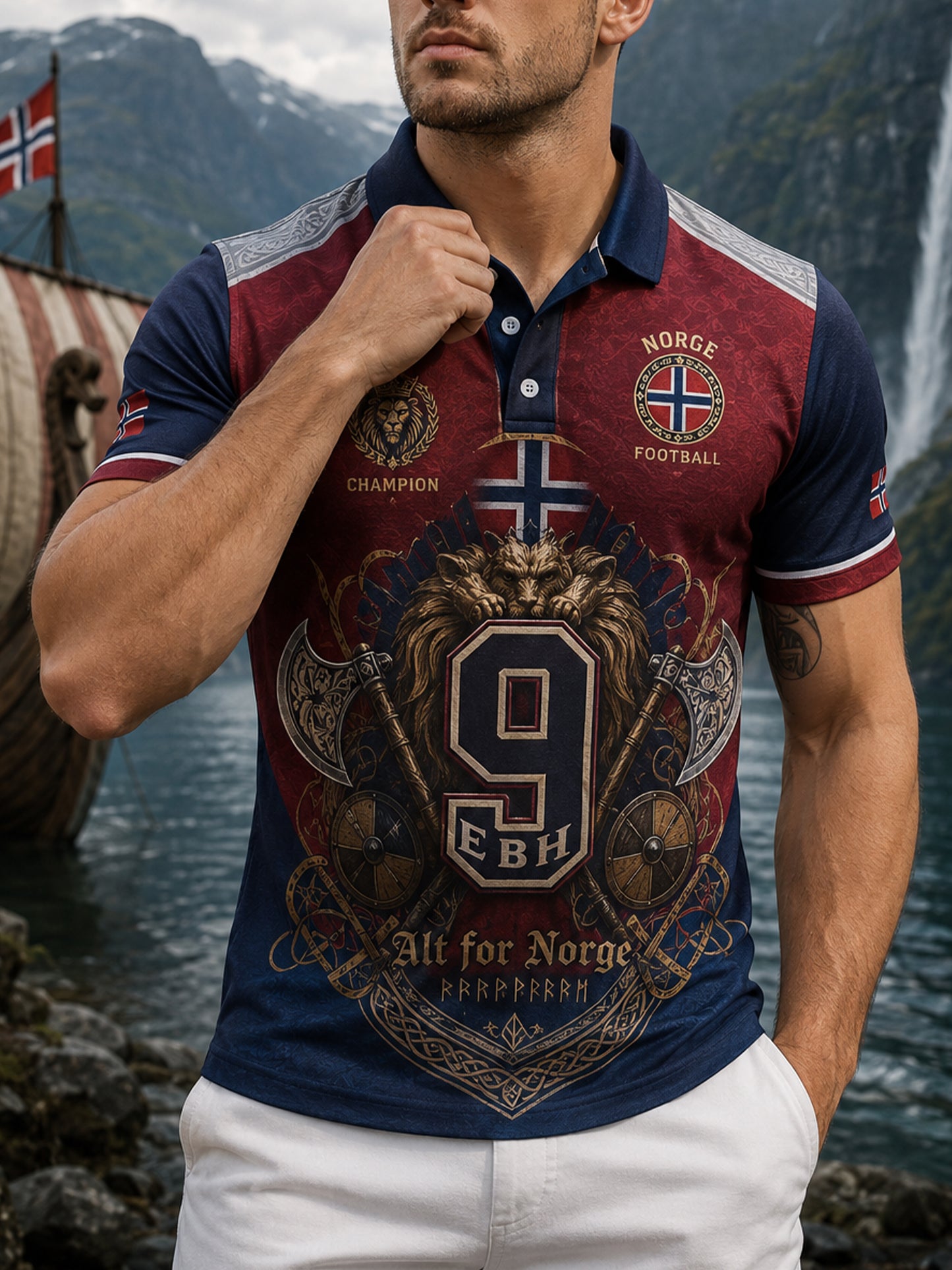 Manspolskort med norsk vikingtema, patriotisk kulturell konsttryck