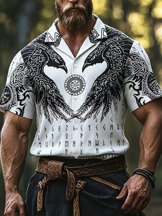 Retro Viking/Norse-stil konst Skriv ut Casual skjjorta