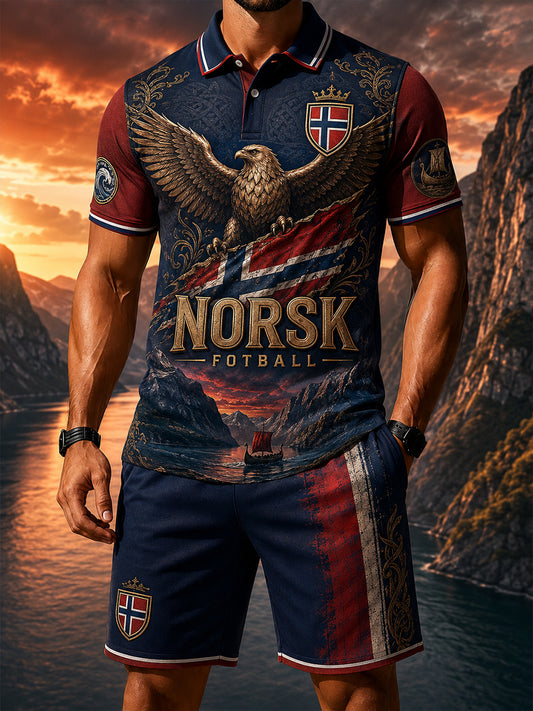 Retro nordisk konsttryck i vikingastil, avslappnad tvådelad set