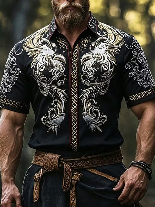 Retro viking-/nordiskstil konsttryck avslappnad skjorta