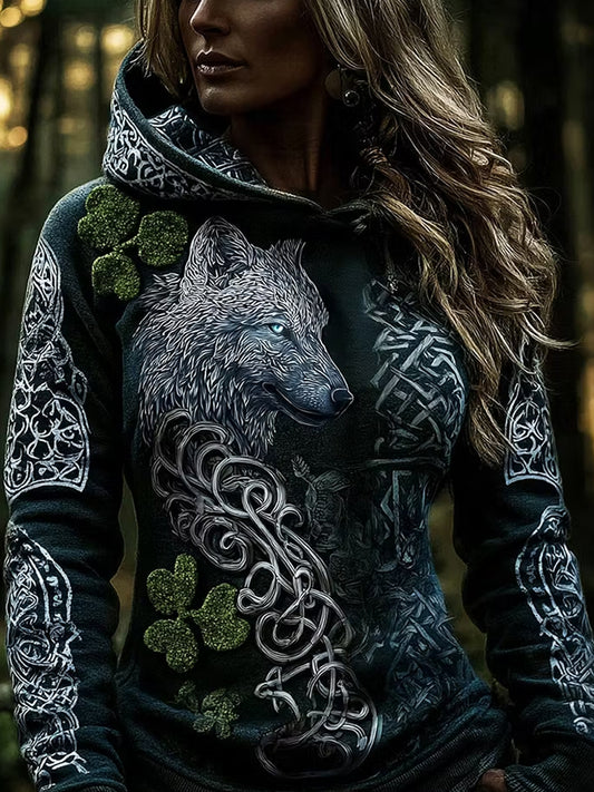 Retro Viking/Norse-stil konst Skriv ut Casual Hoodiee