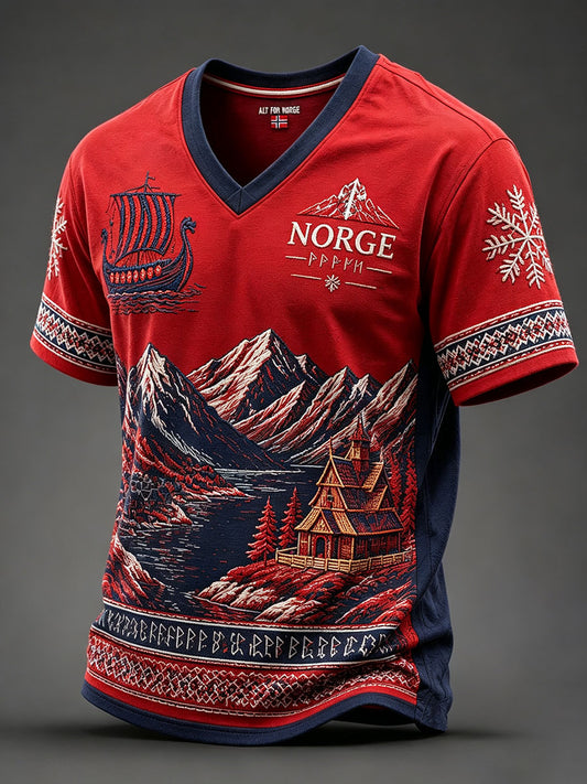 Herrarnas Norge-v-ringade t-shirts