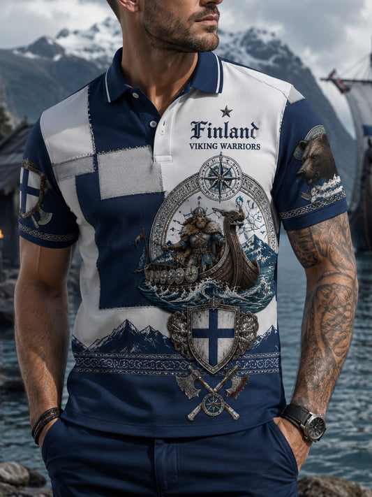 Herrpolotröja med finsk vikingakultur, patriotiskt motiv och konsttryck