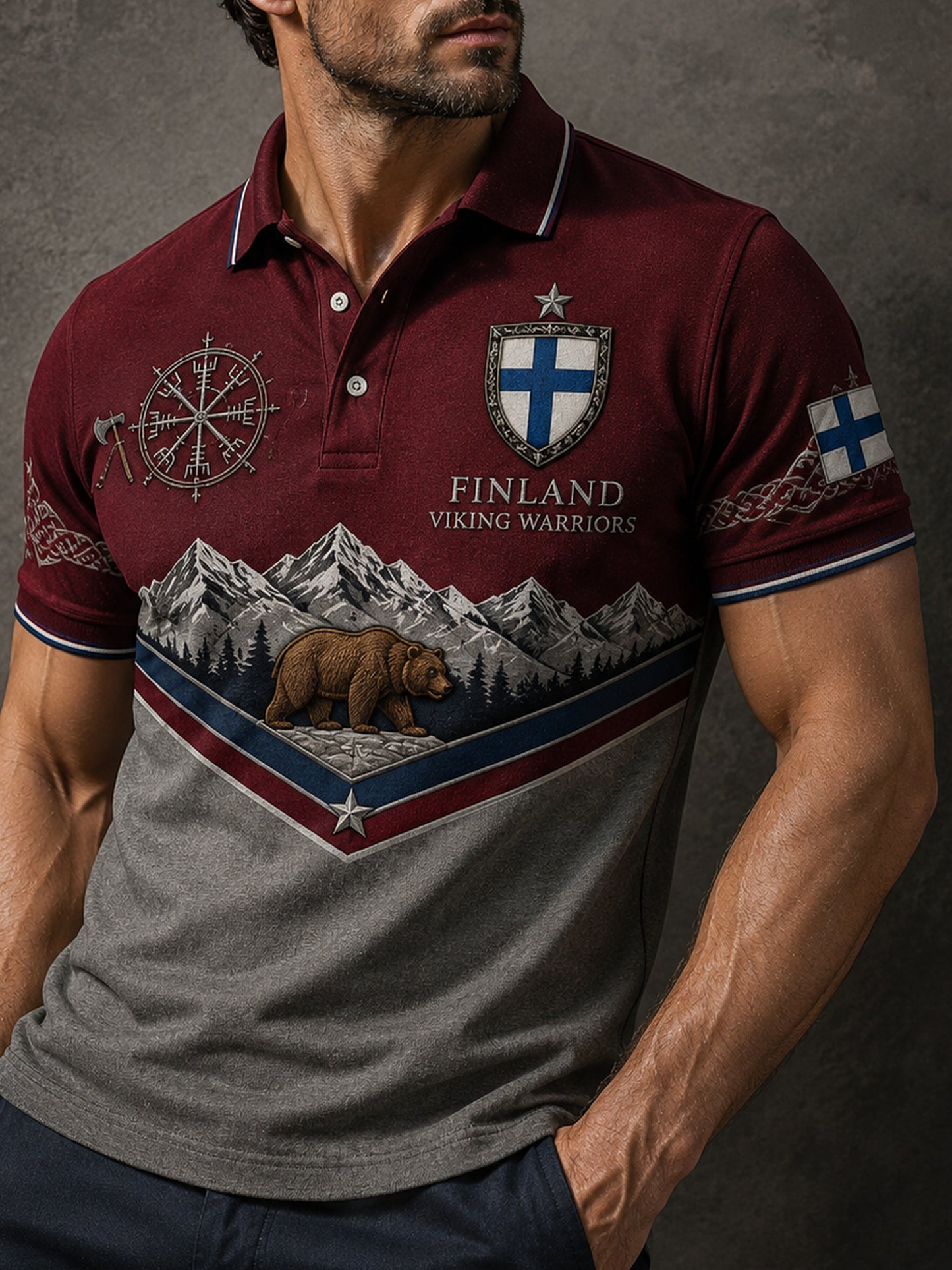 Mäns finska Viking patriotiska kulturelement Konst Skriv ut Polo.