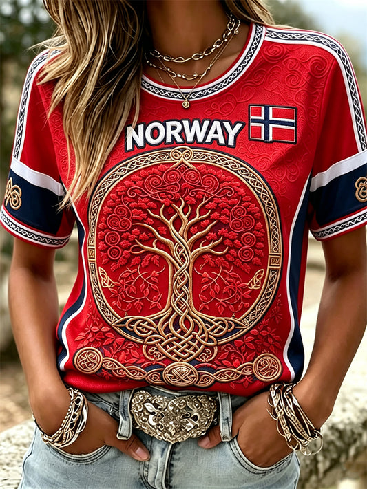 Damer Norge Viking Livets Träd Keltisk Knut Flagga Tryck kortärmad T-shirt