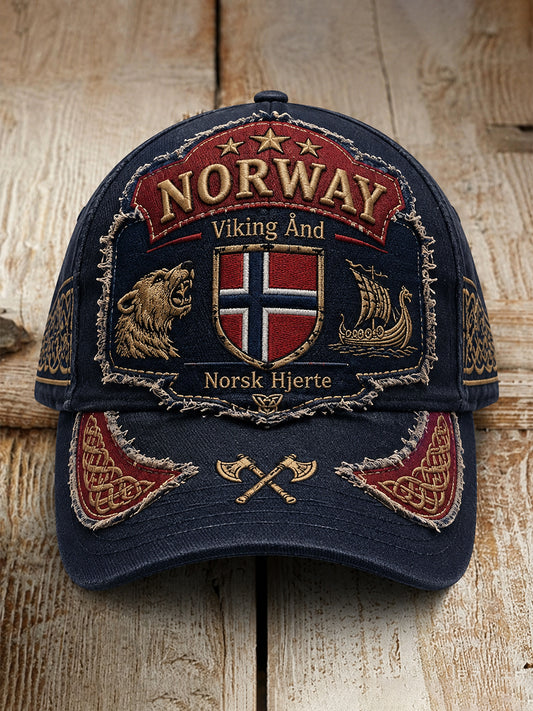 Unisex-hatt med norsk vikingtematisk patriotisk minneskonsttryck