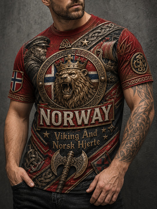 Herrens norska Viking-tema Patriotisk minne konst Skriv ut T-shirt
