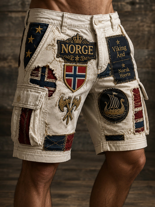 Herrbyxor med norsk vikingtematisk patriotisk minneskonsttryck