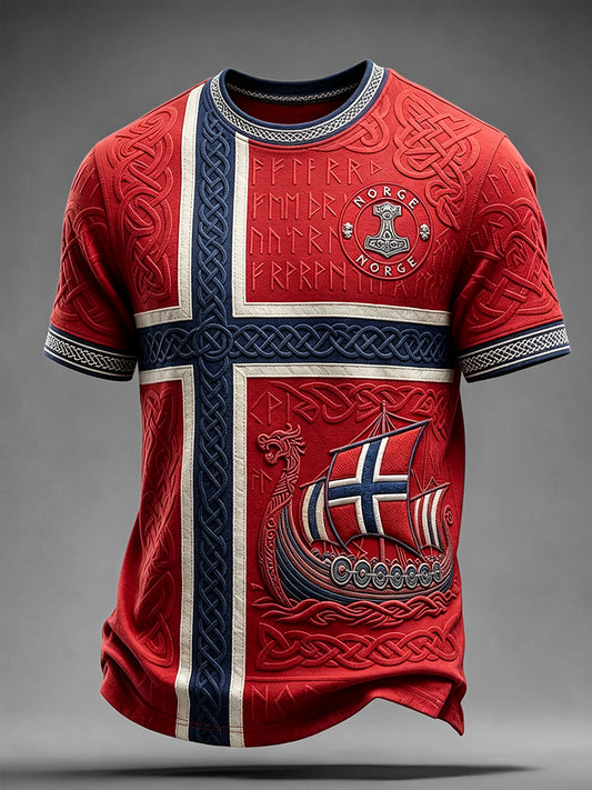 Mäns Norge Viking skepp Konst Celtic Flag Skriv ut korta ärmar T-shirt