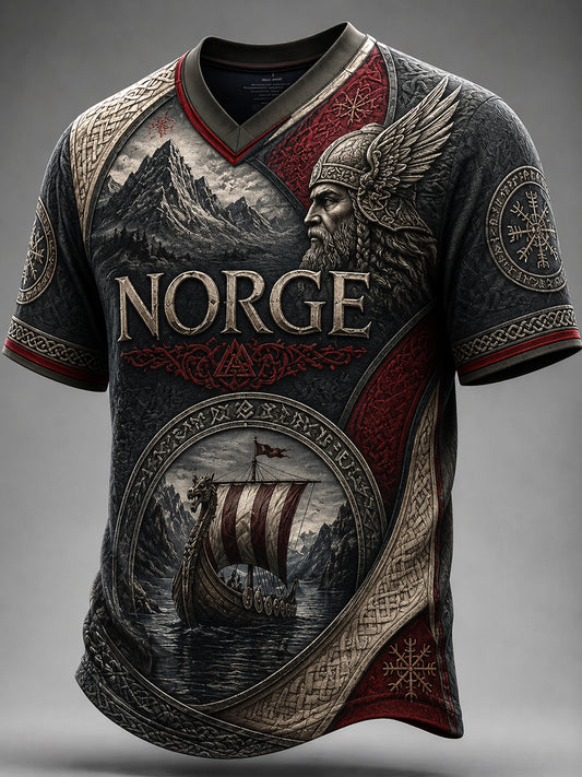 Retro norsk vikingkonst avslappnad t-shirt