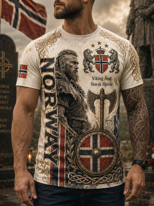 Herrtröja med norsk vikingtematisk patriotisk minneskonsttryck