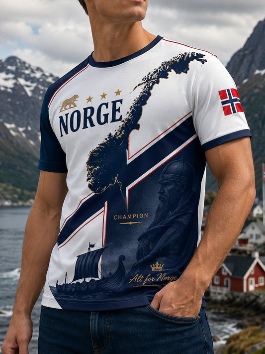 Herrtröja med norsk vikingtematisk patriotisk minneskonsttryck