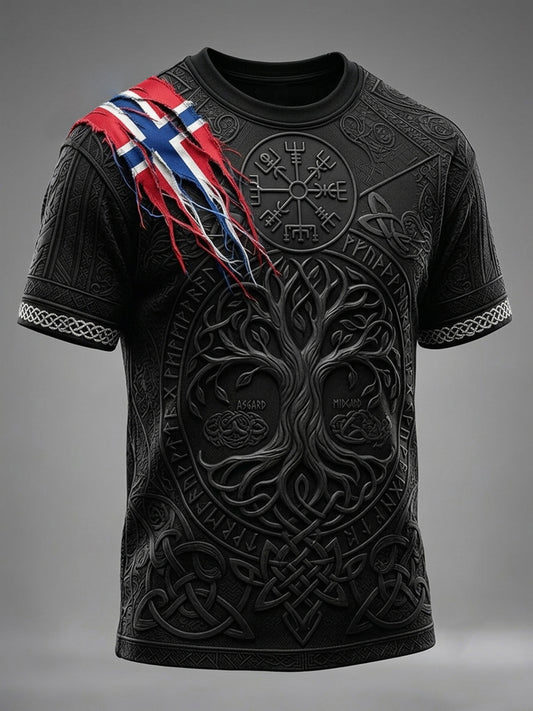 Mäns Norge Viking träd av liv konst Celtic Print Korta ärmar T-shirt