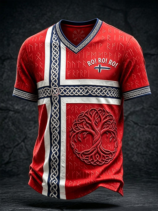 Mäns Norge Viking träd liv Celtic Flag Print V-hals T-shirt
