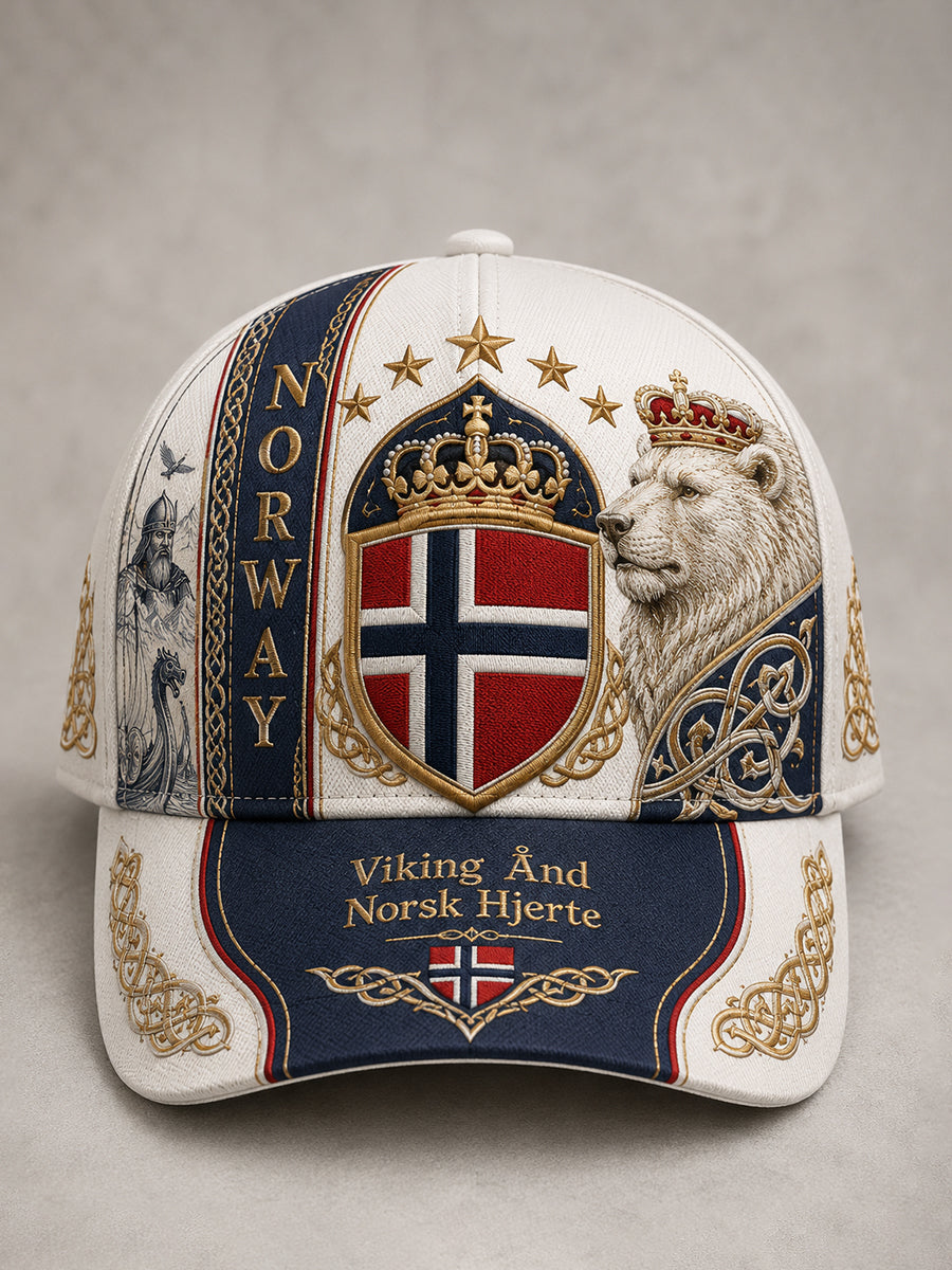 Unisex-hatt med norsk vikingtematisk patriotisk minneskonsttryck