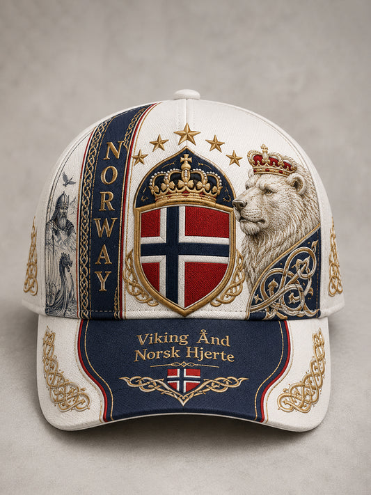 Unisex-hatt med norsk vikingtematisk patriotisk minneskonsttryck
