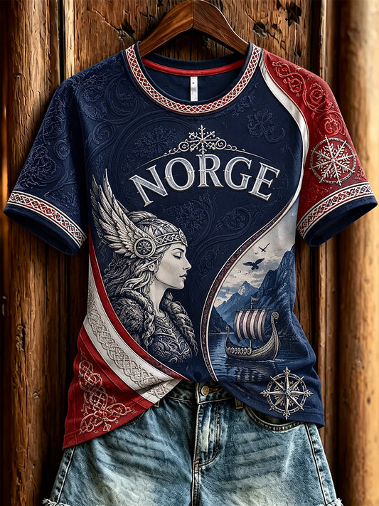 Kvinnors Retro Norska viking och keltiska konst T-shirt