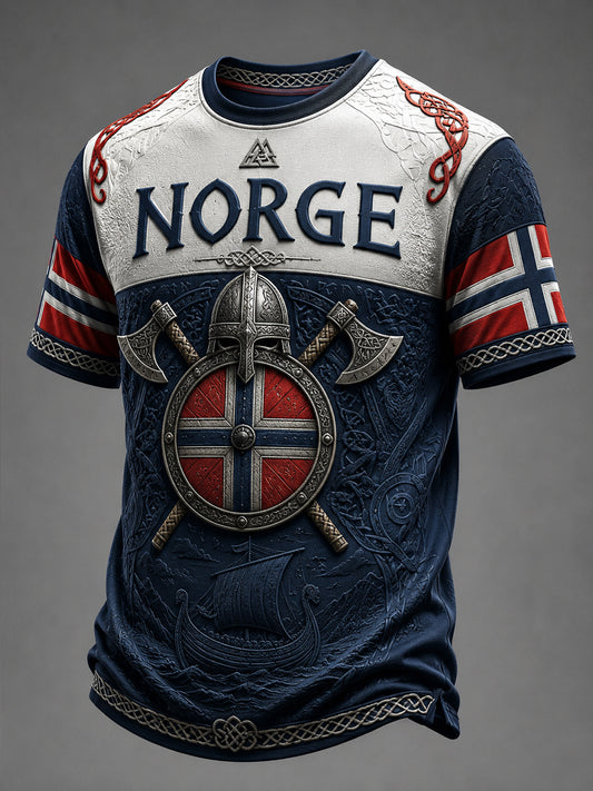 Retro norska vikingsköld och stridsyxa Casual T-shirt