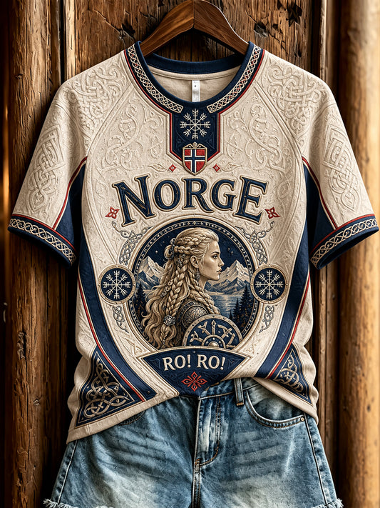 Kvinnors Retro Norska Viking konst Casual T-shirt