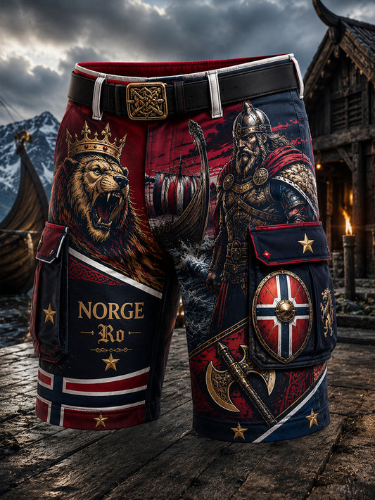 Mansshorts med norsk vikingtematisk patriotisk konsttryck