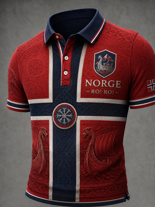 Retro Norwegian RO! RO! Patchwork Casual Polo Skjorta