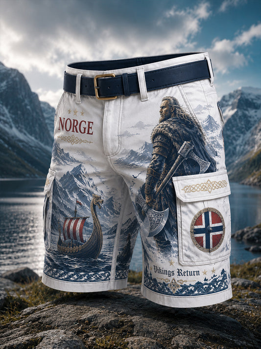 Mansshorts med norsk vikingtematisk patriotisk konsttryck