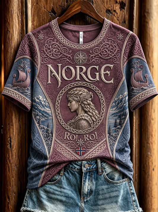 Kvinnors Retro Norska Viking Totem Casual T-shirt