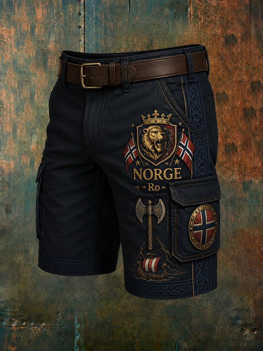 Mansshorts med norsk vikingtematisk patriotisk konsttryck