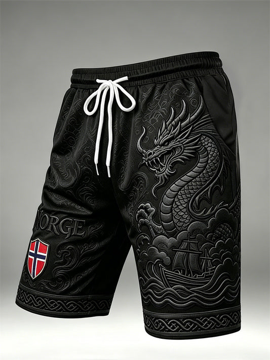 Mäns Norge Viking Dragon & Ship Celtic Knop Flag Skriv ut dragskor