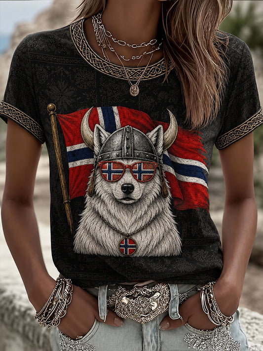 Damens Norge Dog Short-ärmad T-shirt