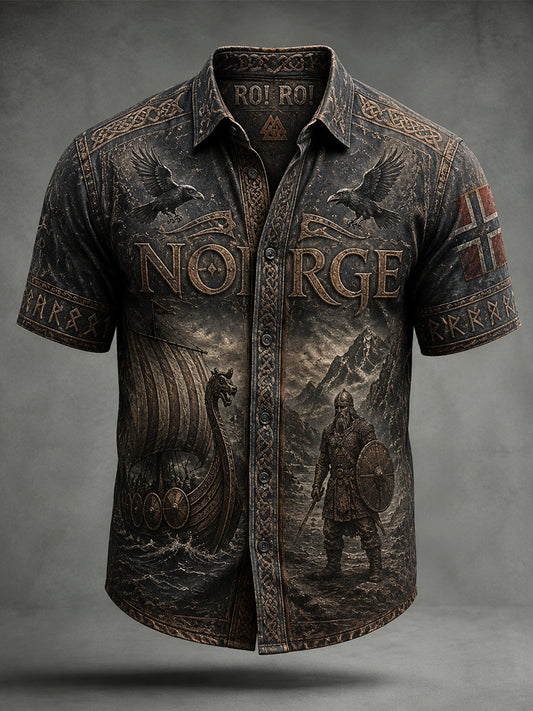 Retro norsk vikingeinspirerad casual skjorta