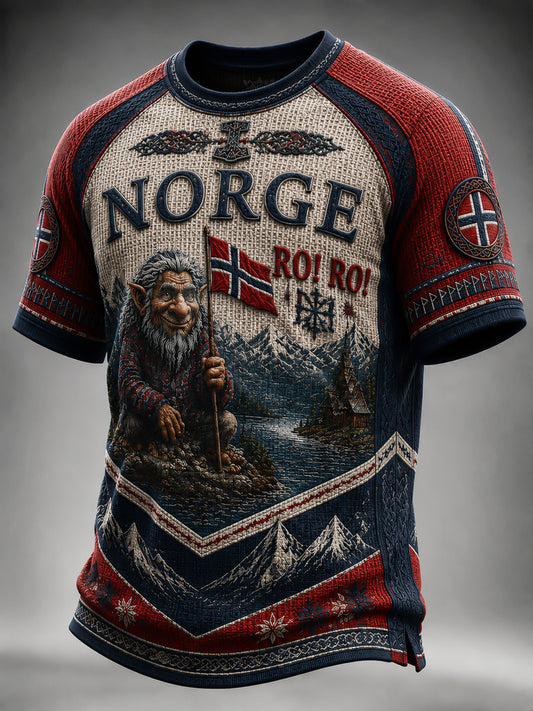 Retro norskt RO! RO! Troll konst våffle-t-shirt