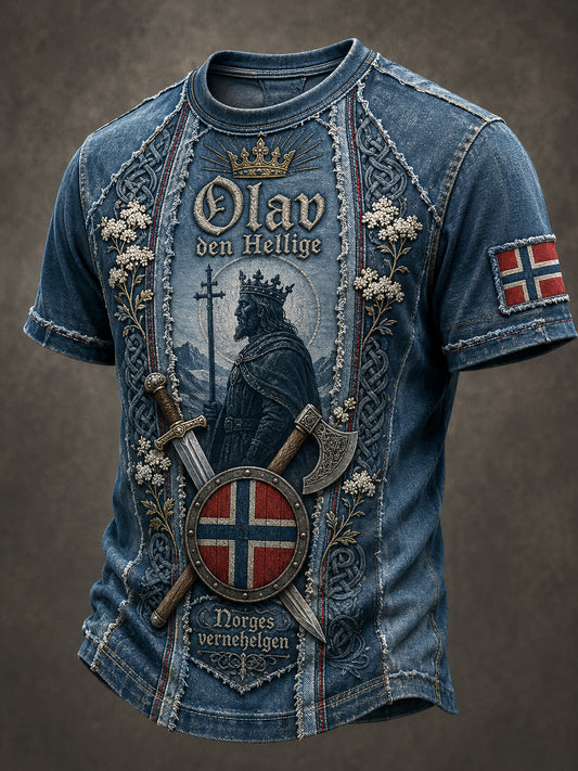 Herrtröja med patriotiskt konsttryck på St. Olafs-dagen