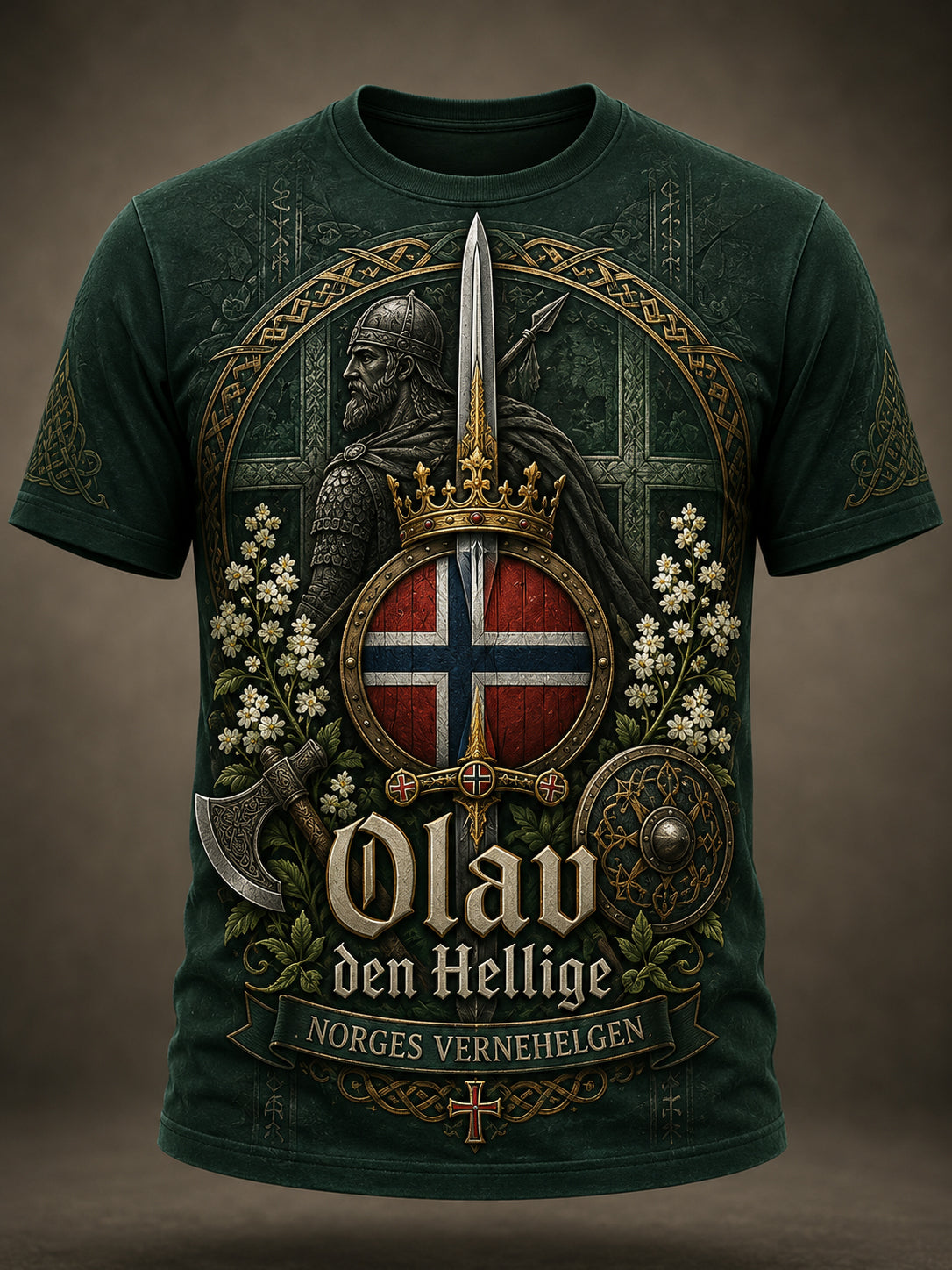 Herrtröja med patriotiskt konsttryck på St. Olafs-dagen