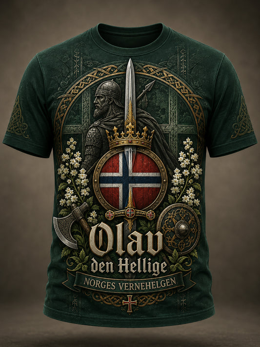 Herrtröja med patriotiskt konsttryck på St. Olafs-dagen