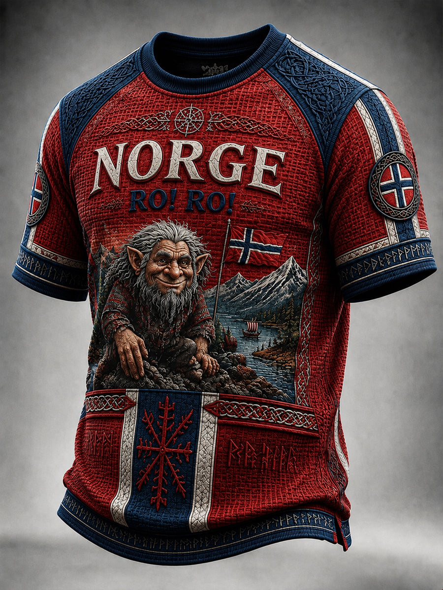 Retro norskt RO! RO! Troll Våffle-mönster T-shirt