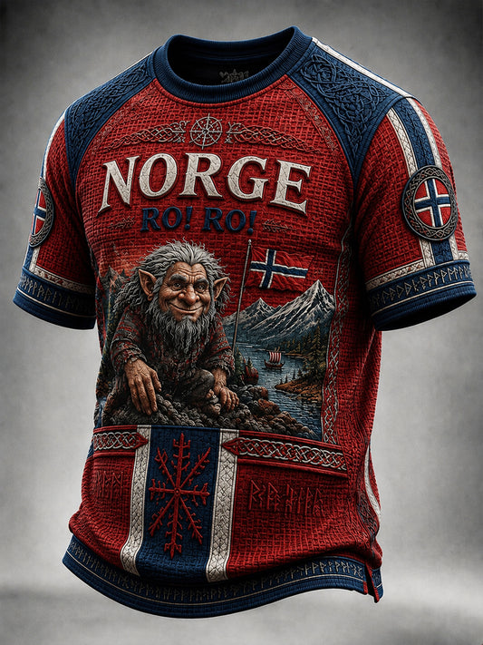 Retro norskt RO! RO! Troll Våffle-mönster T-shirt