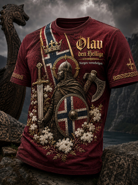 Herrtröja med patriotiskt konsttryck på St. Olafs-dagen