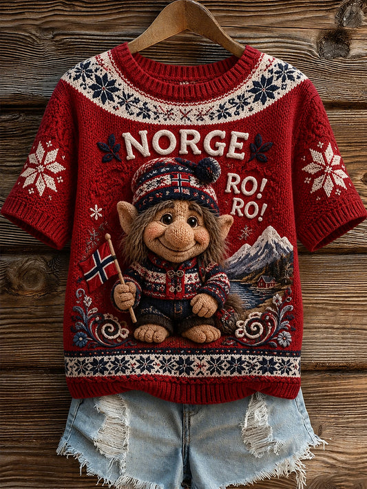 Retro norskt RO! RO! Troll konst Casual T-shirt