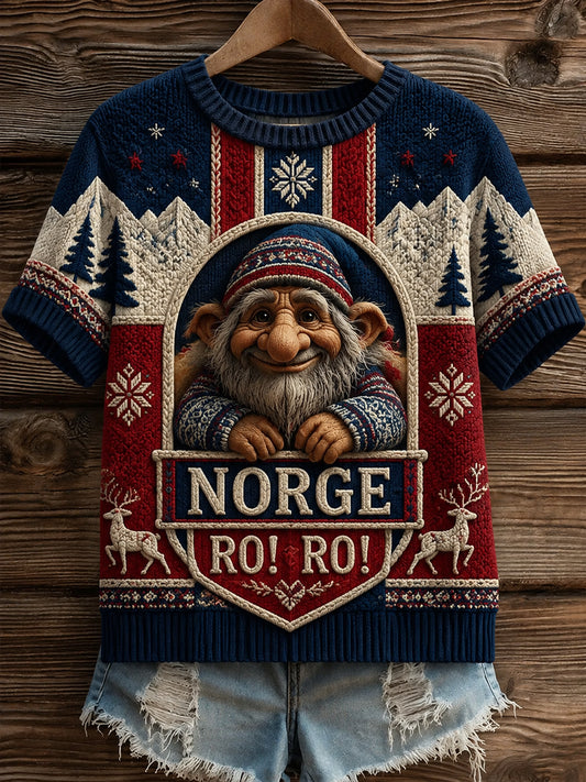 Retro norskt RO! RO! Troll söt Casual T-shirt
