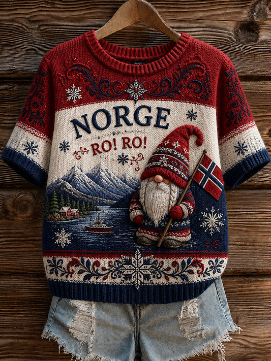 Retro Norska Nisse Striped Classic Casual T-shirt