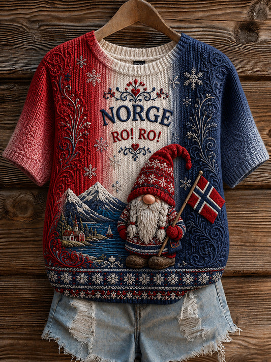 Retro Norska Nisse Gradient Casual T-shirt