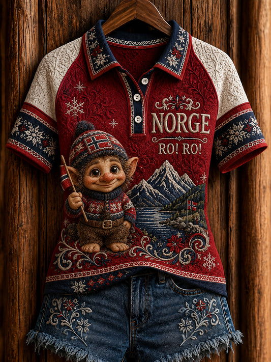 Retro norska troll patchwork Casual Polo tröj