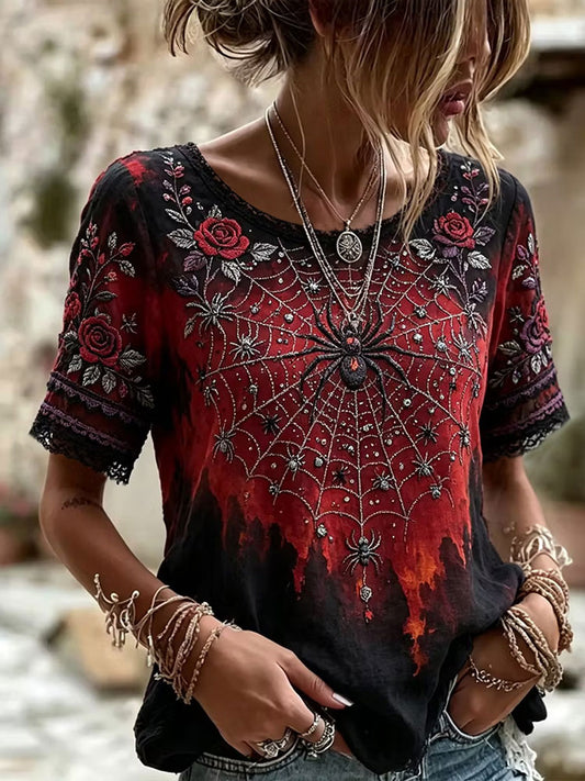 Kvinnors gotiska stil Floral Cotton Lin tröja