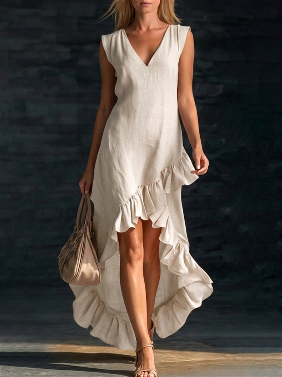 Kvinnors stilfulla Ruffle trim silt botten Flowy Maxi klänning