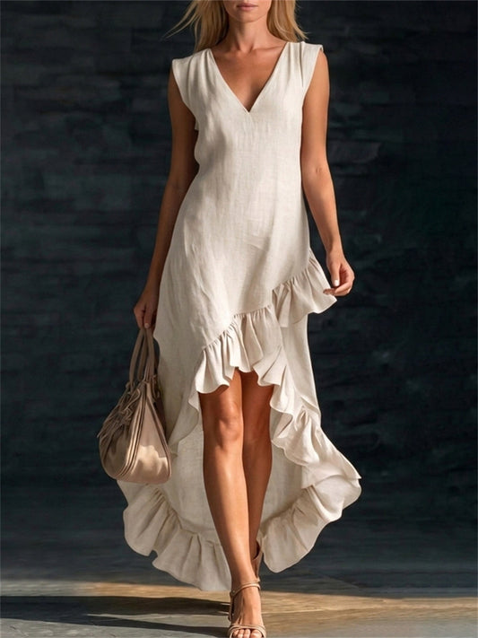 Kvinnors stilfulla Ruffle trim silt botten Flowy Maxi klänning